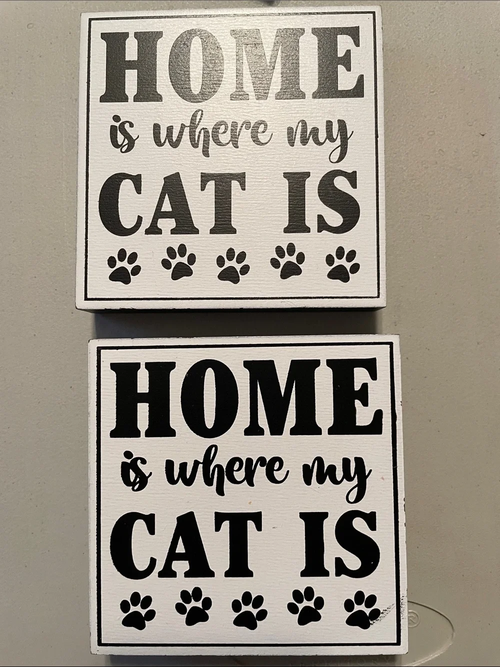 Cat-Themed Wall Sign Set - Black, White, Gray - Decorative Paw Prints 6pc New